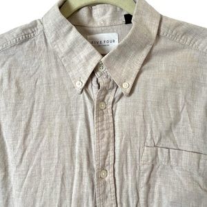 𝅺Five Four  Beige Button Down Long Sleeve‎ Shirt L
